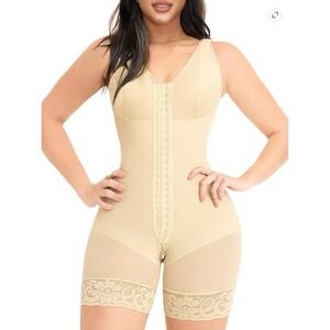 YIANNA Women Cream Full Body Shapewear Faja Compression Bodysuit Size S NWT